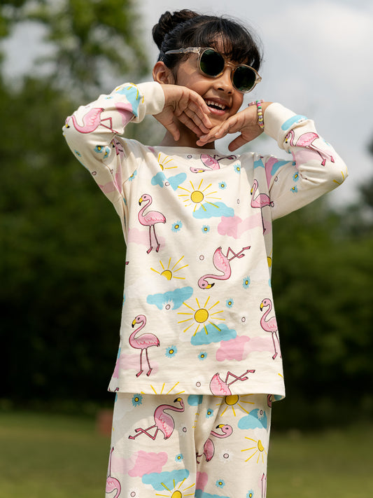 Flamingo Vibes Girls Pajama Set.