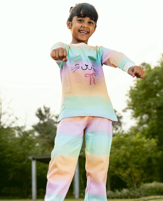 Rainbow Cat Girls Pajama Set.