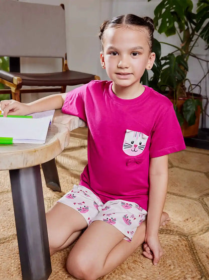 Cat Pocket Girls Shorts Set