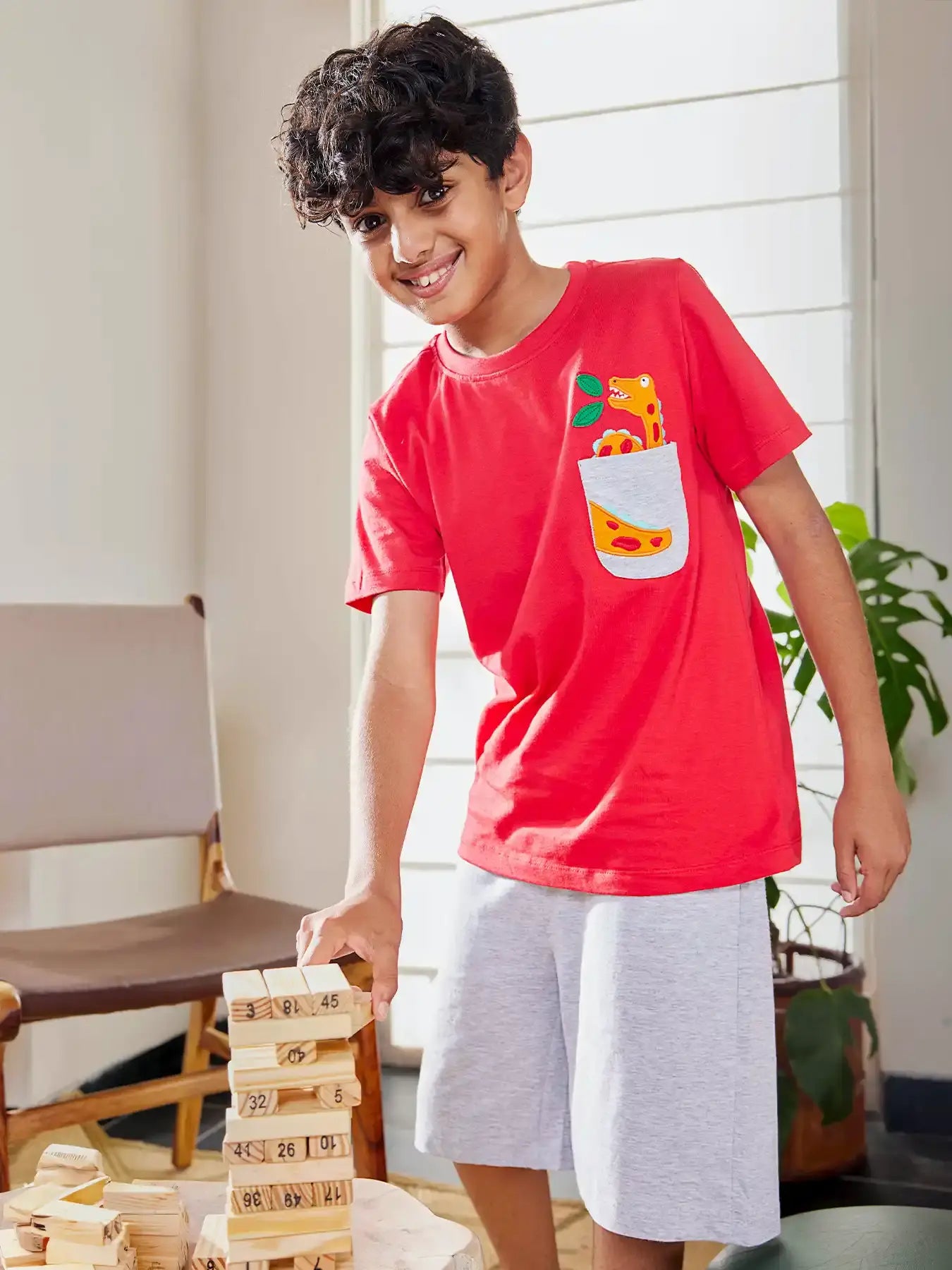 Dino Pocket  Boys Shorts Set