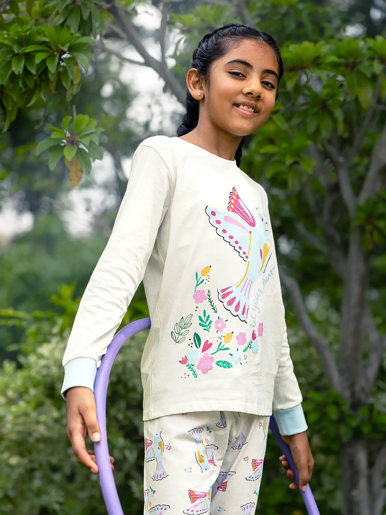 Floral Bird Girls Pajama Set.