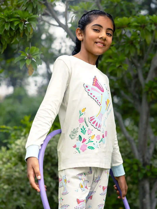 Floral Bird Girls Pajama Set.