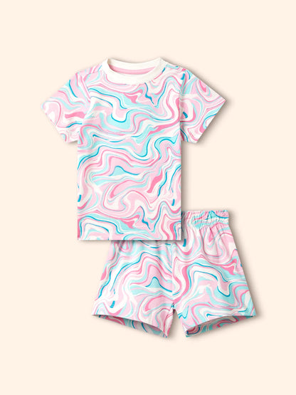 Marble Print Girls Shorts Set