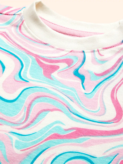 Marble Print Girls Shorts Set