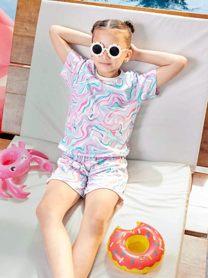 Marble Print Girls Shorts Set