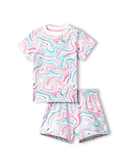 Marble Print Girls Shorts Set