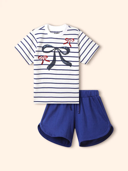 Sequin Bow Girls Shorts Set