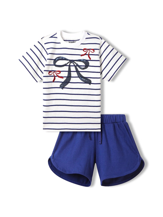 Sequin Bow Girls Shorts Set
