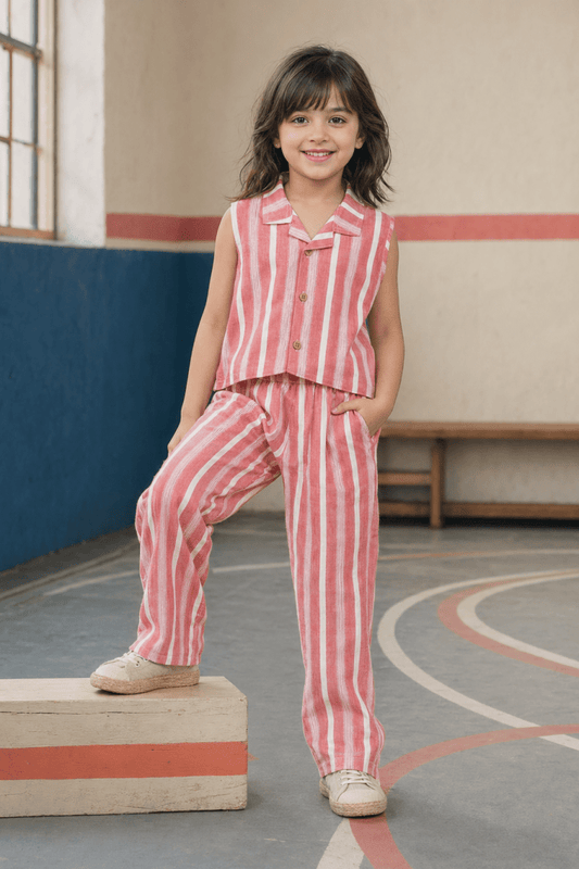Candy Stripe Girls Woven Co - ord Set - Huggler
