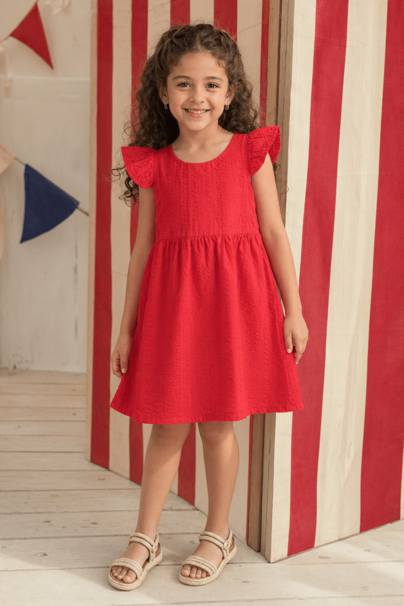 Coral Bloom Girls Woven Dress - Huggler
