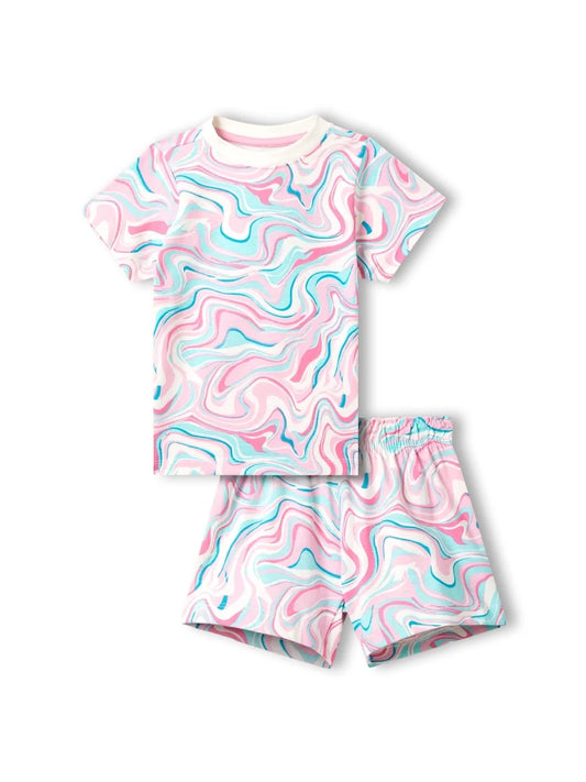 Marble Print Girls Shorts Set - Huggler