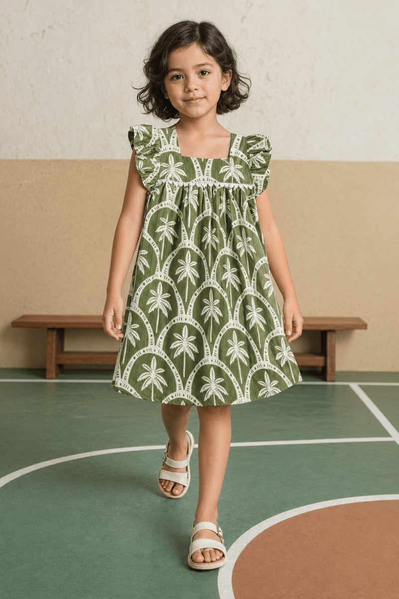 Olive Palm Girls Woven Dress - Huggler