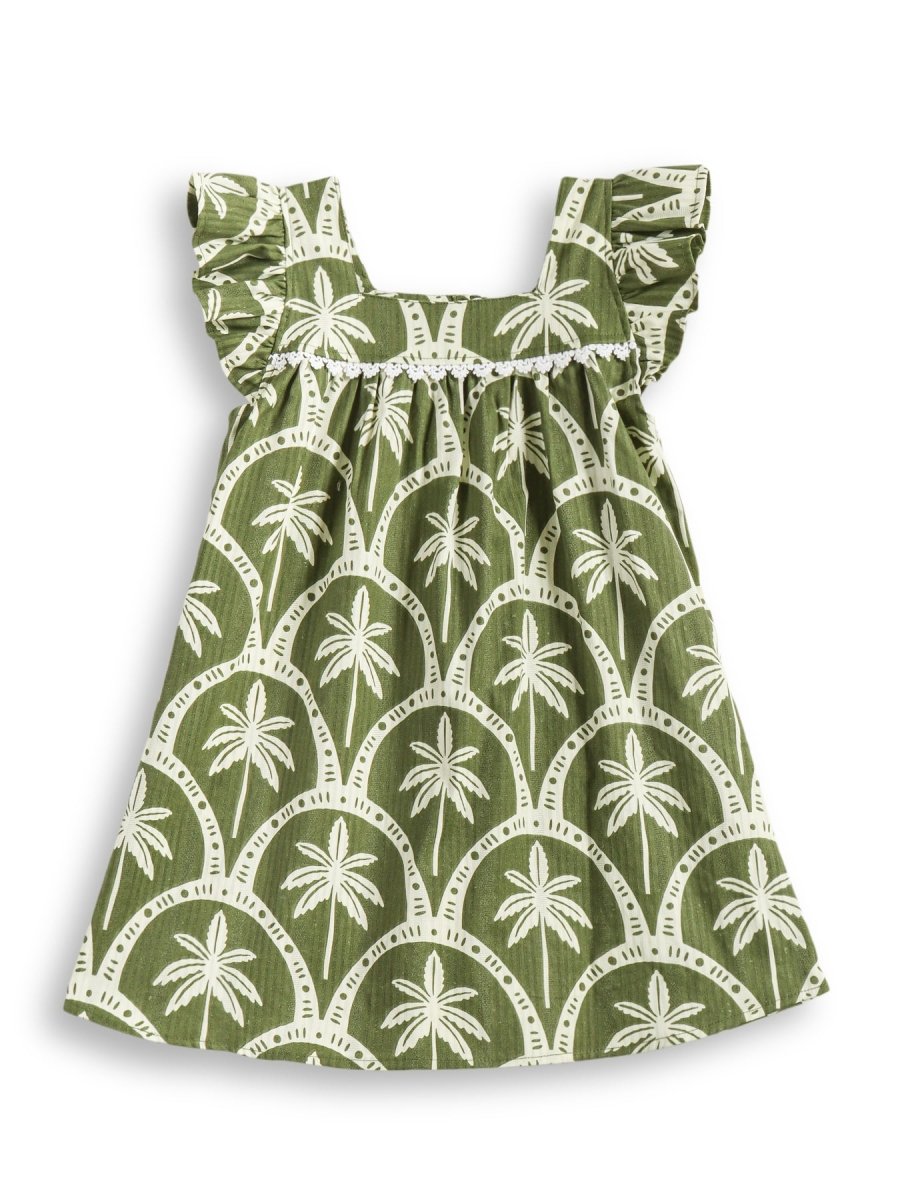 Olive Palm Girls Woven Dress - Huggler