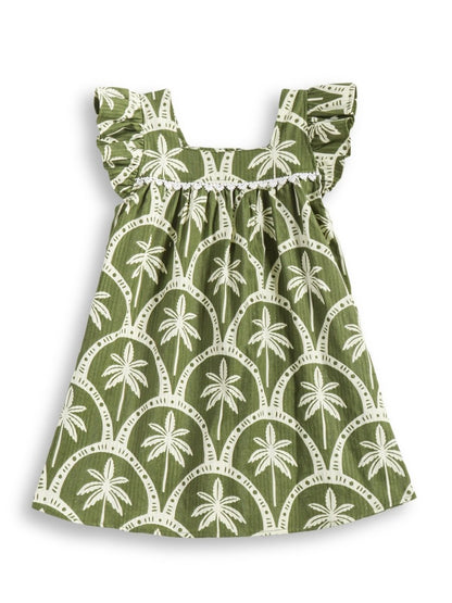 Olive Palm Girls Woven Dress - Huggler