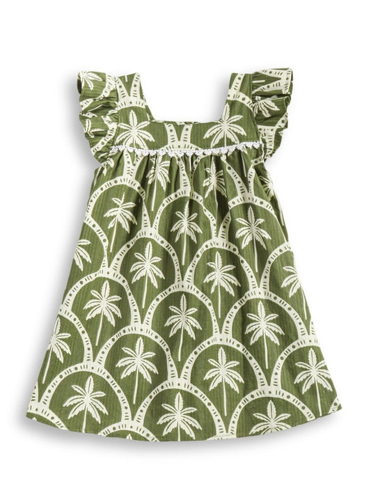 Olive Palm Girls Woven Dress - Huggler
